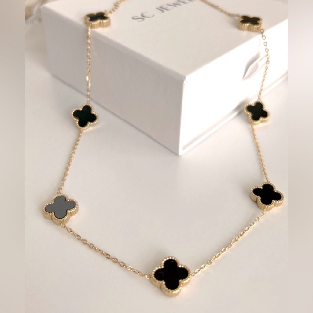 Gold And Black Clover Necklace